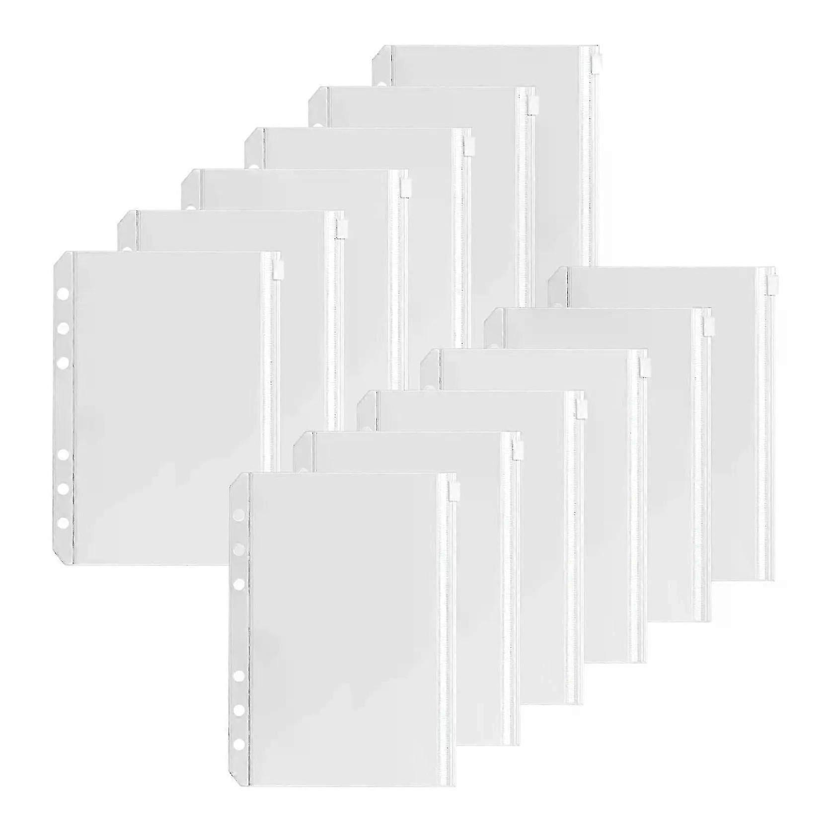 12 Pcs A5 Waterproof Zipper Binder Pockets for 6-Ring Notebook Document Pouch