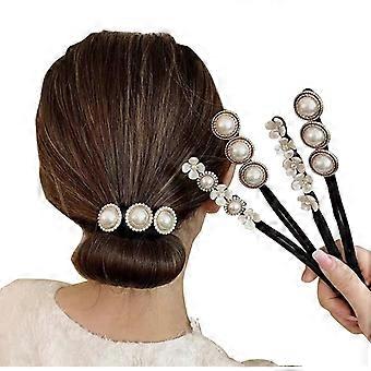 4PCS Kvinnor Magic Hair Bun Maker med Peal och Flower Ponytail Buns Shaper Tidigare Donut Holder Hair Twist Curler Hår Tillbehör Hår Styling Verktyg