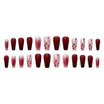 24pcs Sweet Fake Nails Long Flat Head Full Cover Negle Egnet Fairy Girls