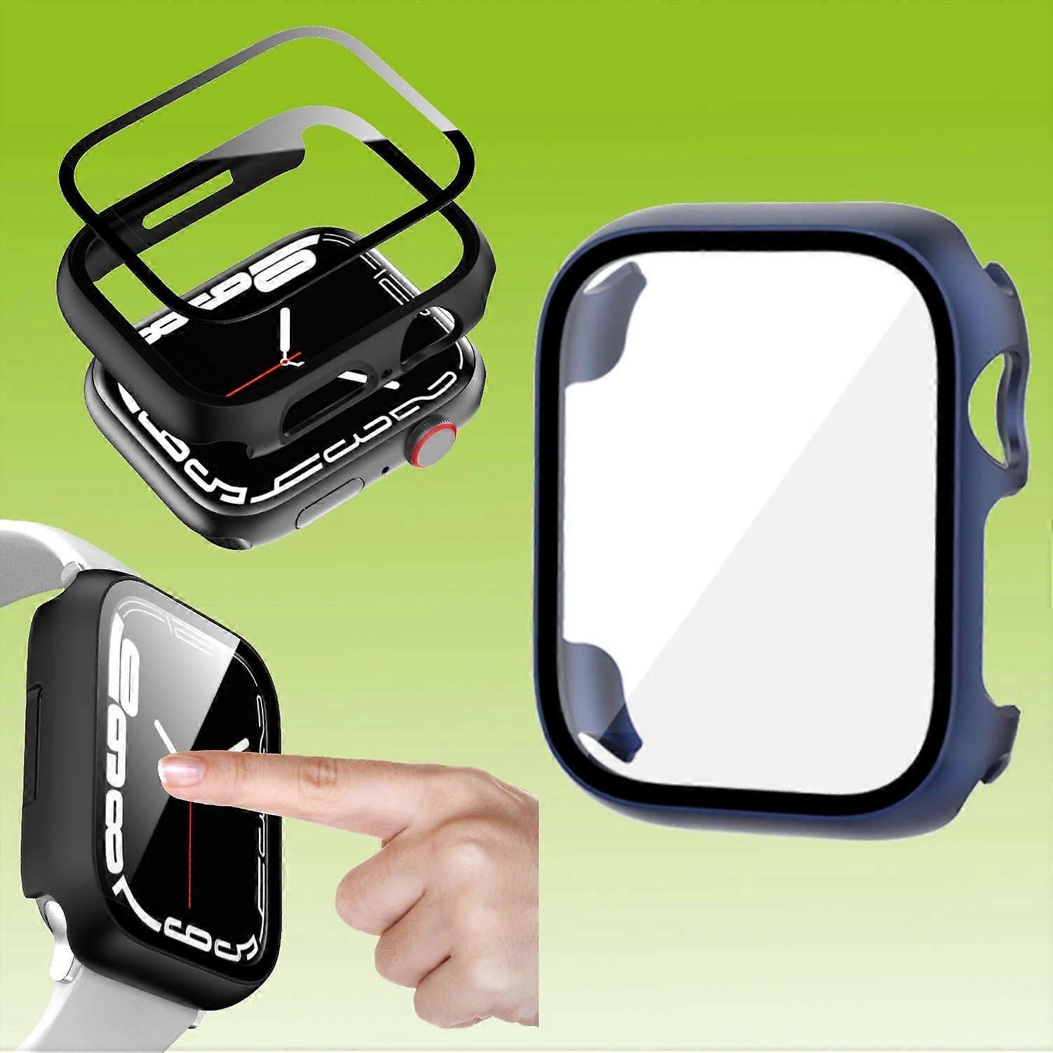 For Apple Watch Series 9 8 7 45 / 6 SE 5 4 44mm 2 in 1 Watch Case Cover + Tempered Glass