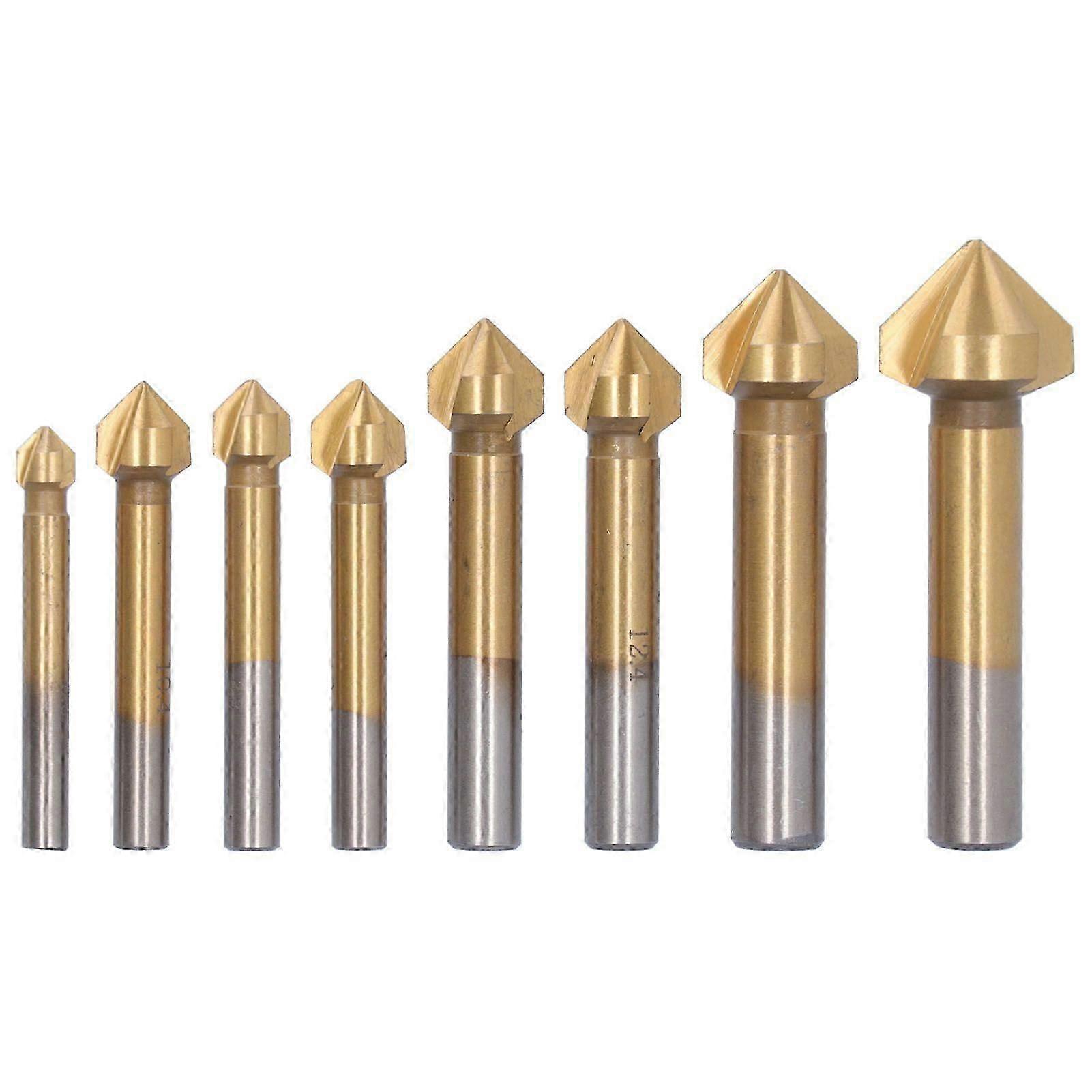 8Pcs Chamfering End Mill Sturdy Durable Convenient RustProof AntiCorrosion Countersink Drill Bit,L