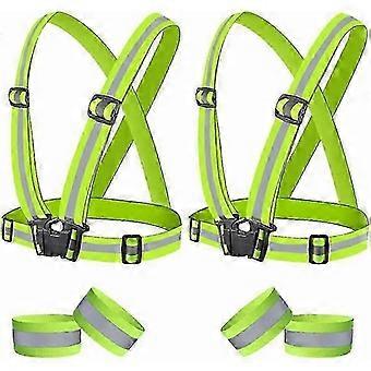 2 Yellow Reflective Safety Vests &amp; 4 Armbands for Night Running, Walking, Cycling for Adults &amp; Children