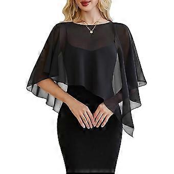 Chiffon sjaal voor dames – Zwarte bruidssjaal/omslagdoek met vleermuismouwen | Veelzijdige chiffon sjaal met vleermuismouwen