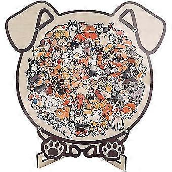 RUIYUE Dog Shaped Wooden Jigsaw Puzzle with Stand, Morandi Colored Animal Puzzle for Adults, Creative Gift for Dog Lovers Home Decor_H