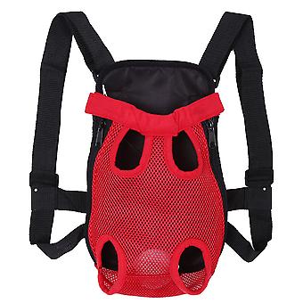 Fashionable Durable Pet Dog Five Holes Backpack Front Chest Carrier Net Bag(Red M)