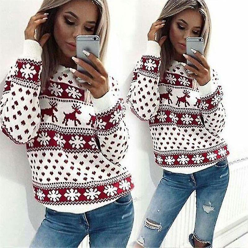 Świąteczny sweter Damska sweter z długim rękawem Sweter Xmas Elk Print Top