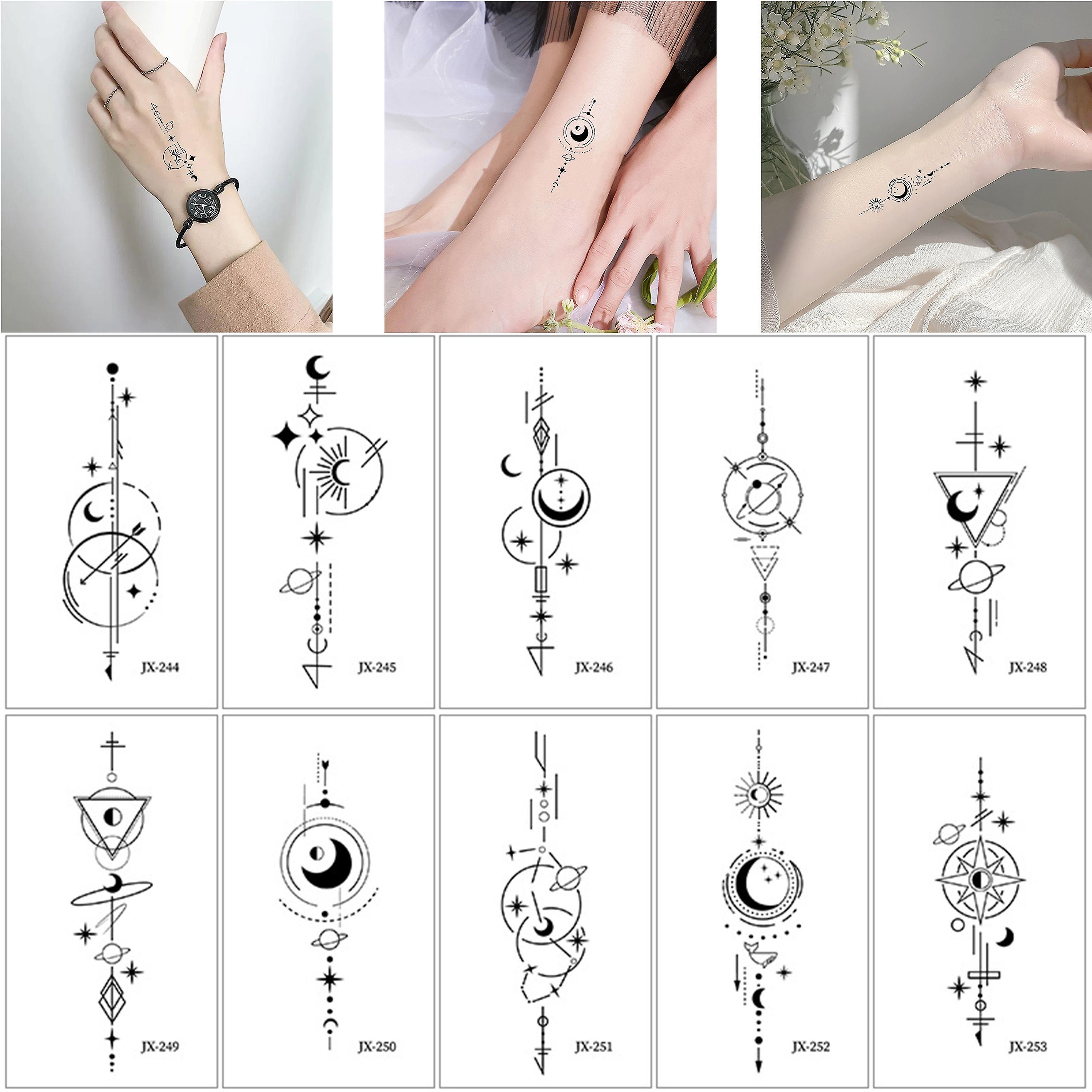 10 Sheets Temporary Tattoos Line Drawing Simple Artistic Pattern Long Lasting Waterproof And Sweat Proof For 3~ 6 Days Tattoo Stickers