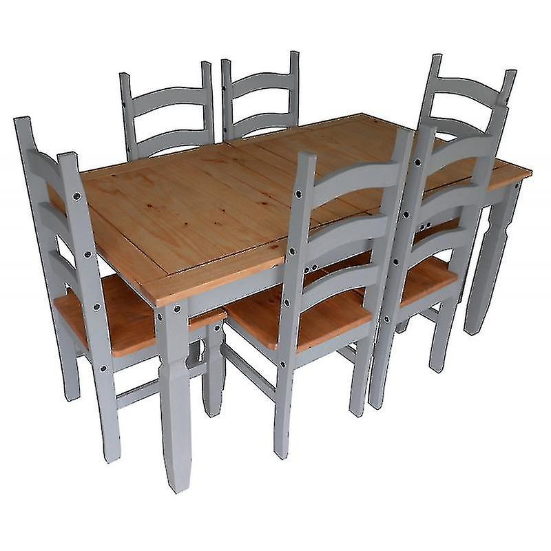 Corona Grey Wax Large Extending Dining Table & 6 Chairs