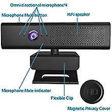 Full Hd 1080p Computer Camera With 4 Built-in Omnidirectional Microphones And Speaker For Video Conference Streaming