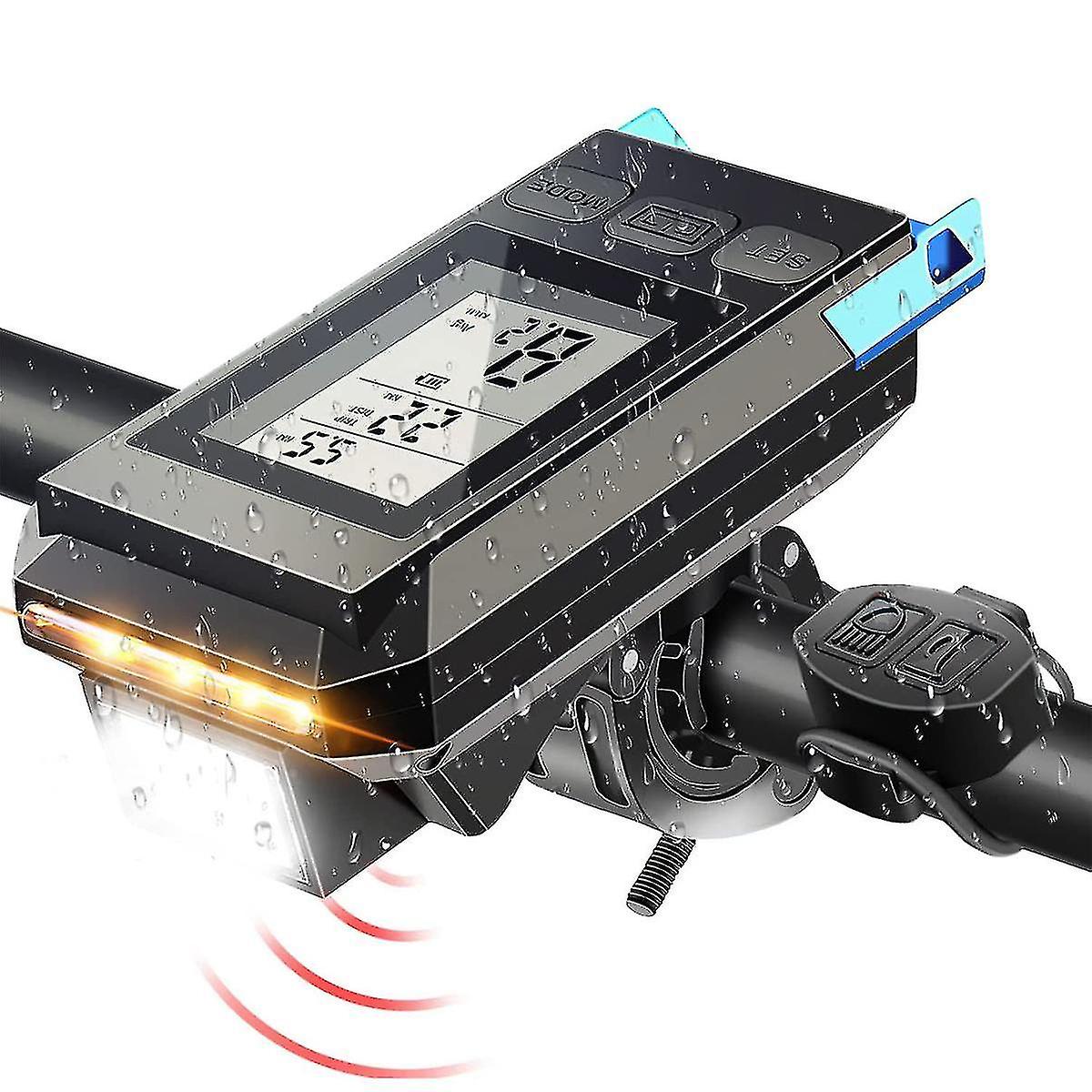 4-i-1 sykkellykt med LCD-skjerm, speedometer og horn, USB-oppladbar sykkelcomputer for O