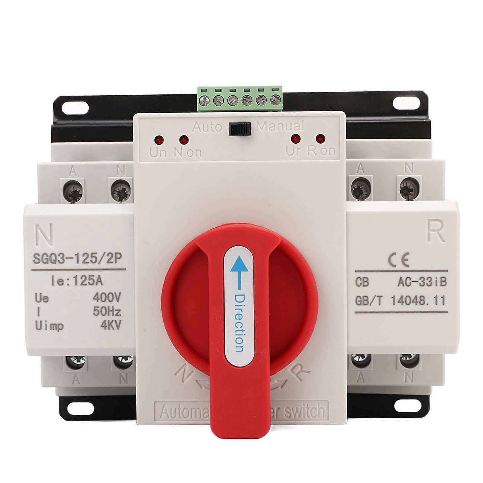Fyearfly 125a Mini ATS, Dual Power Automatic Transfer Switch Manual Switcher Generator Changeover Switch for Industry Home Solar 400V