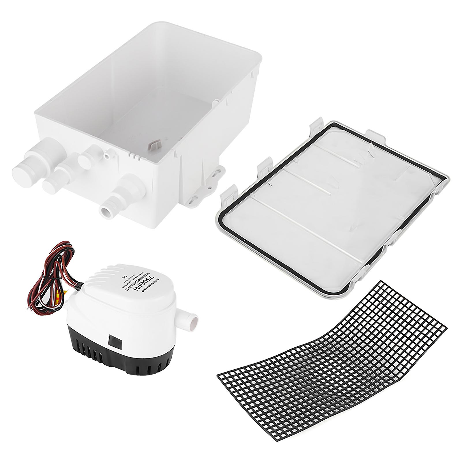 DC 12V/24V 750 GPH Shower Sump Pump Automatic Switch Bilge Drain Box Multi Inlet for Boat Yacht G750-30