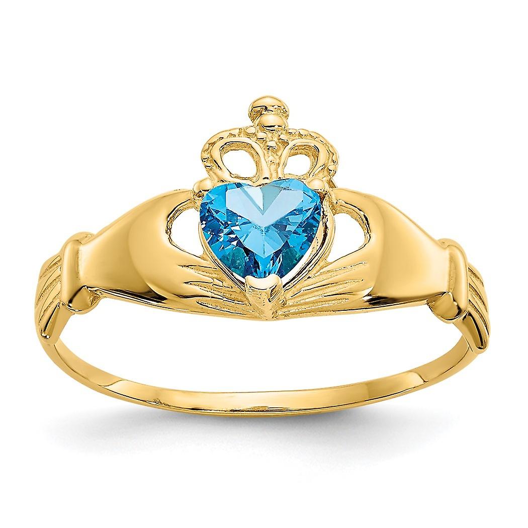 10k Solid Gold Cubic Zirconia December Irish Claddagh Celtic Trinity Knot Love Heart Ring Size 7.00 Statement-Ring for W