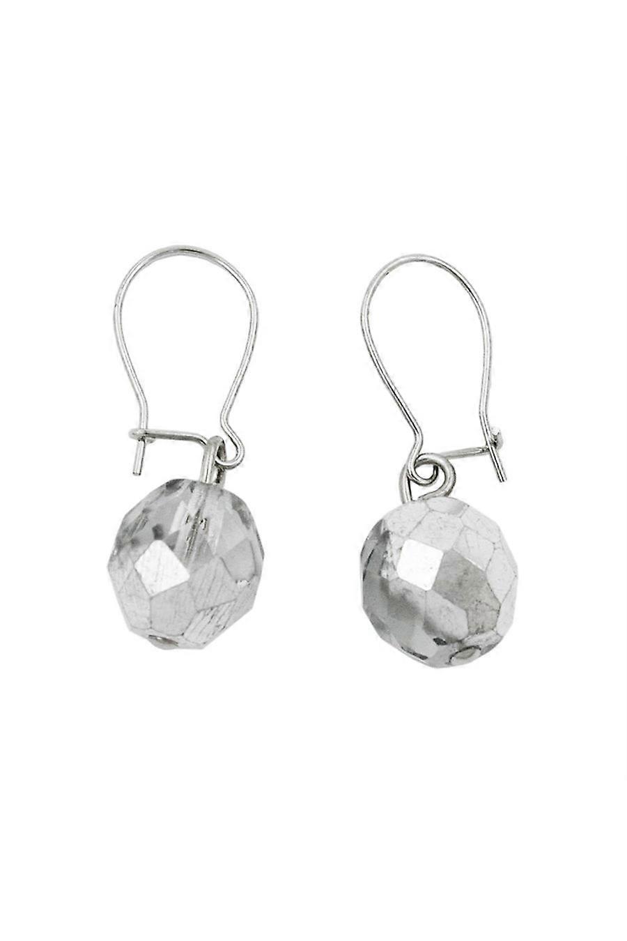 Hook Earrings Silver Mirrored Glass Bead - Gl01364