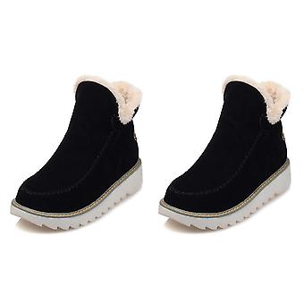 Womens Fur Lined Snow Ankle Boots Ladies Winter Warm Waterproof Flat Shoes Size-ZEZ