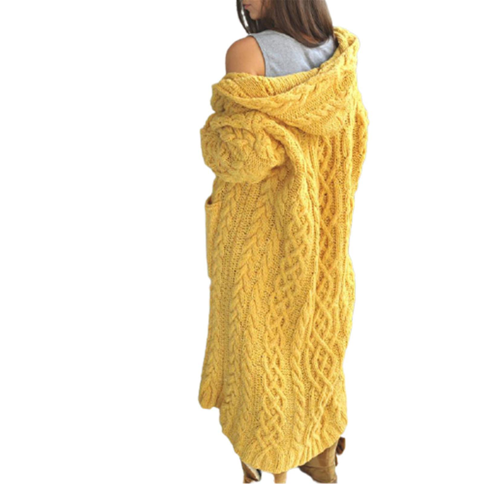 Casual gebreide lange bovenkleding met capuchon en zijzak vrouwen herfst winterjas