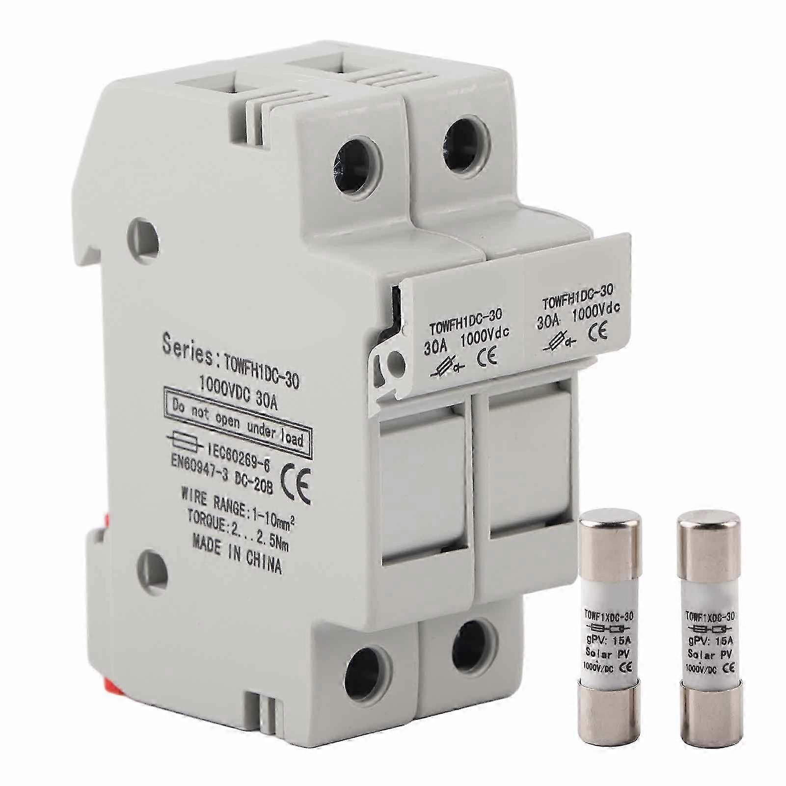 Ouitble DIN Rail Mount Fuse Holder Base Fuse Holder Base, 2 Pole DIN Rail Mount Fuse Holder, DC Fuse, Power Distribution Control Equipment,
