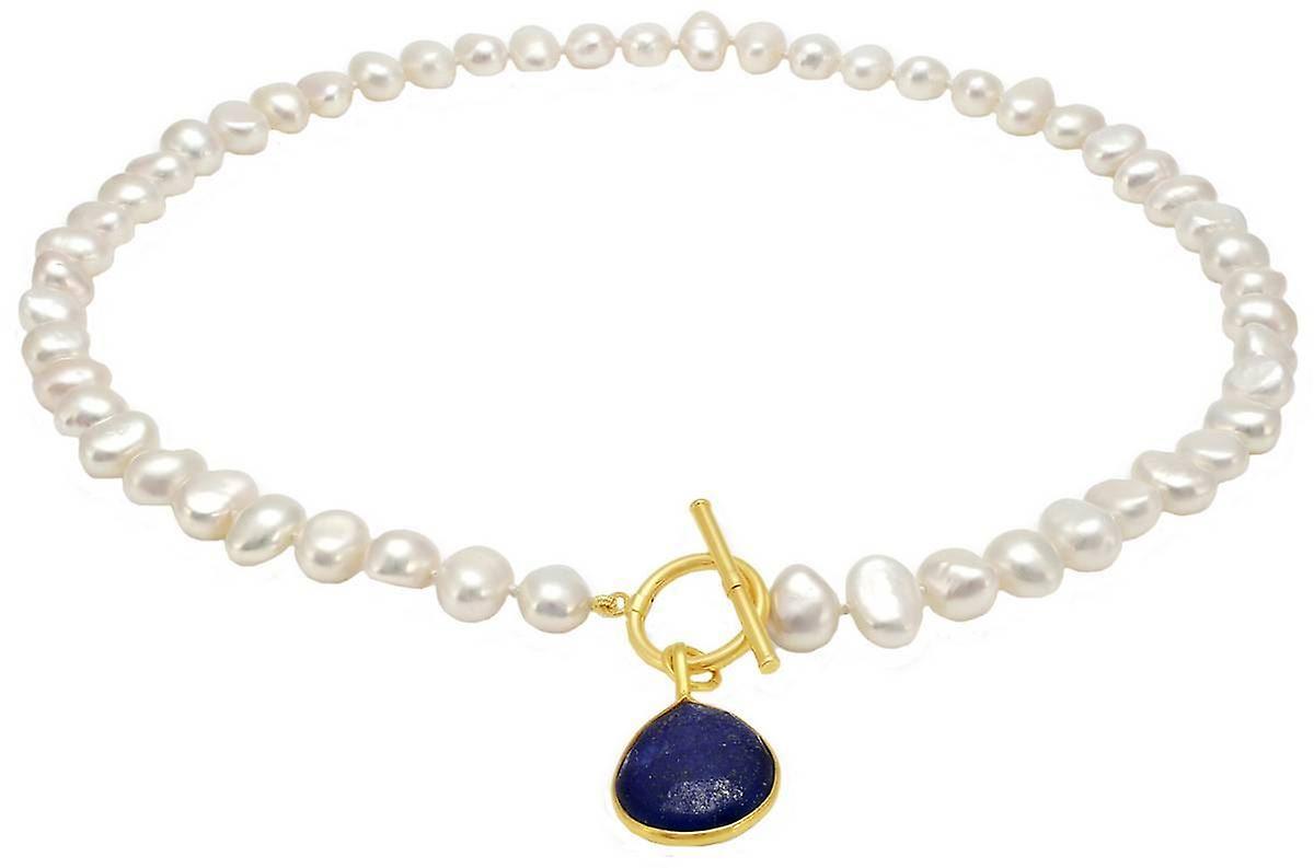 Pearls of the Orient Clara Freshwater Pearl Lapis Lazuli Drop Necklace - White/Blue