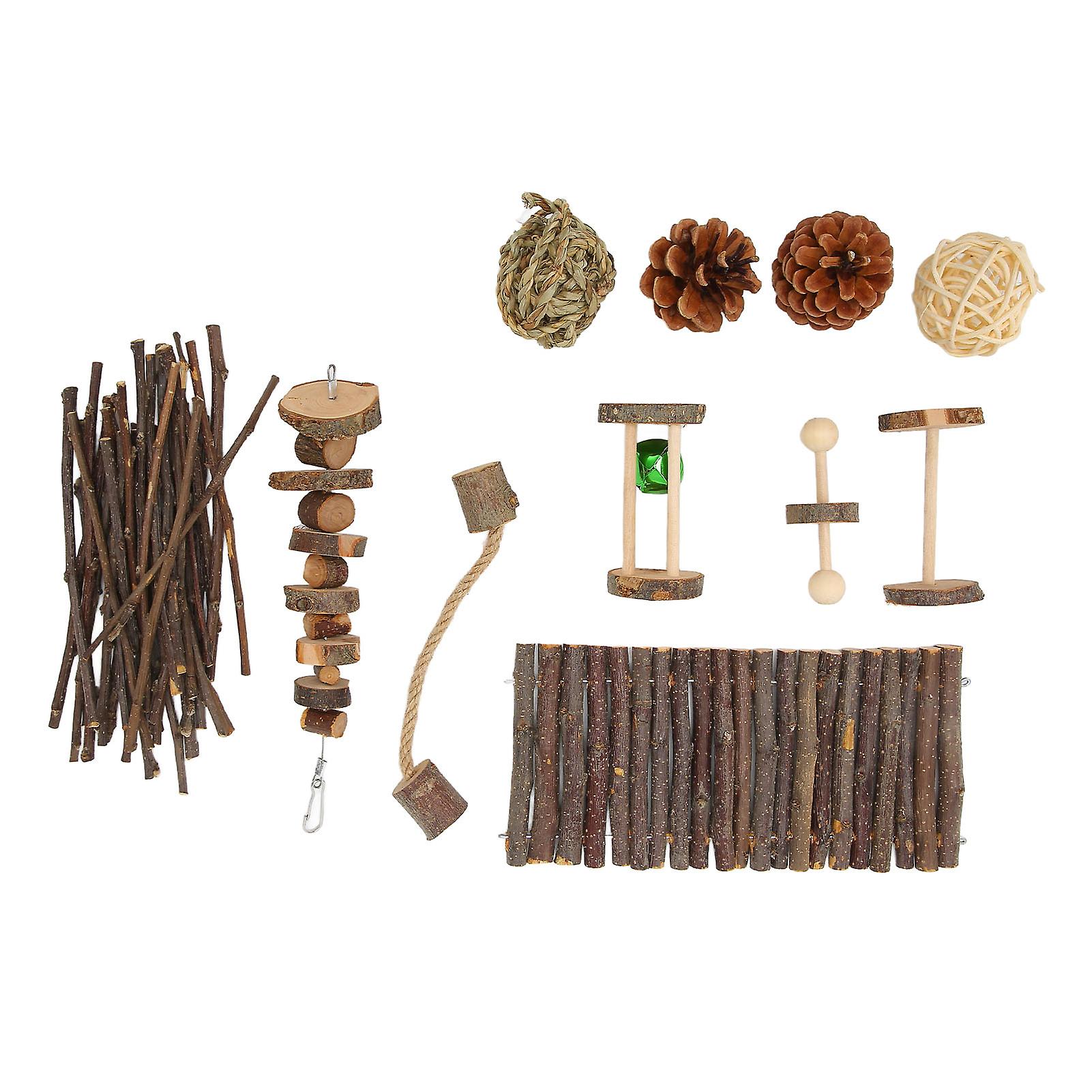 Hamster Toys Set Teeth Grinding Tunnel Chew String Grass Rattan Ball Wood Sticks Small Animal Molar Toys for Rabbit 