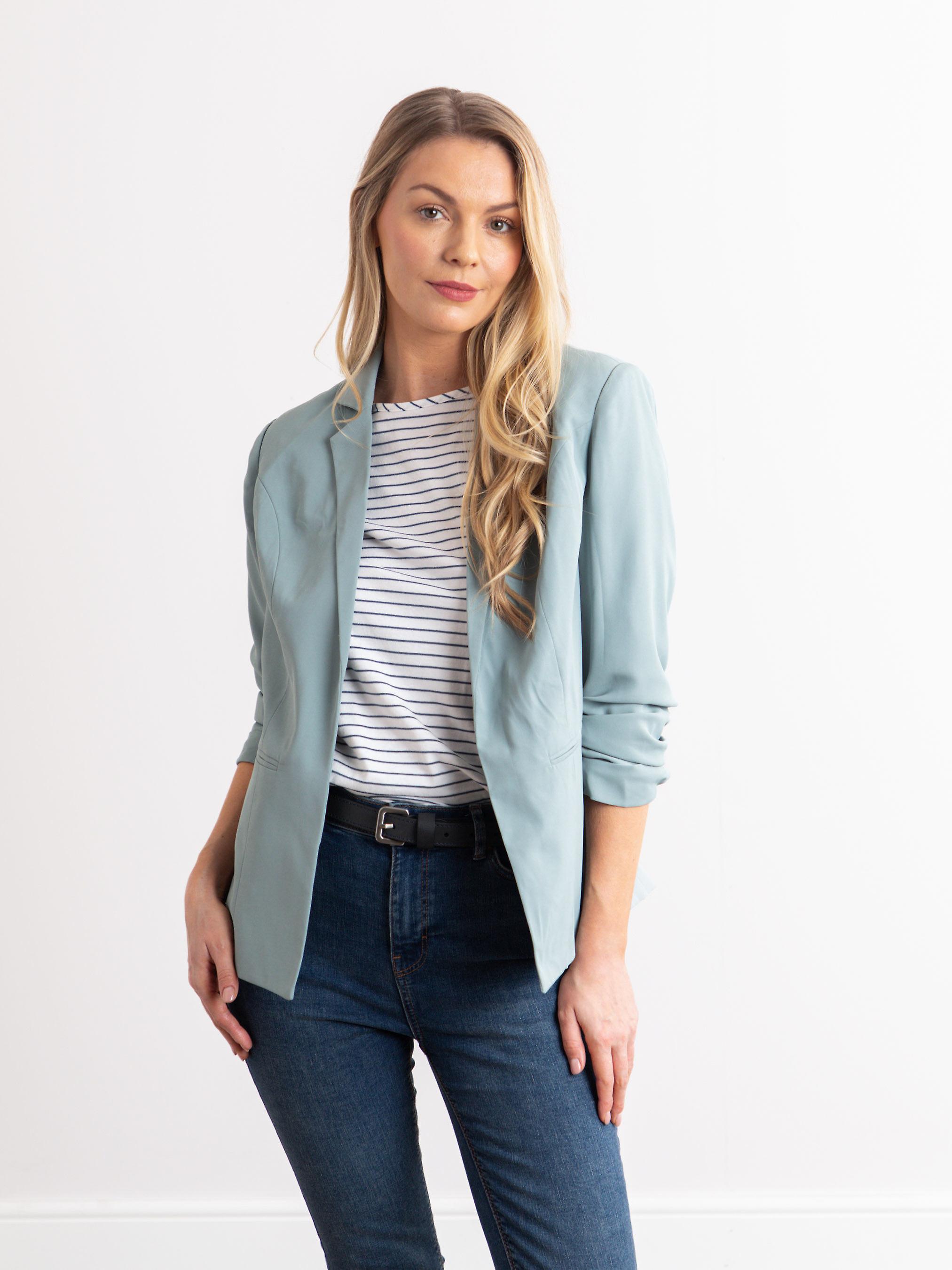 Bonnie Ruched Sleeve Blazer in Duck Egg Blue
