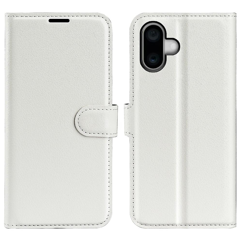 For iPhone 16 Plus Case Litchi Texture Leather Phone Cover Horizontal Viewing Stand - White