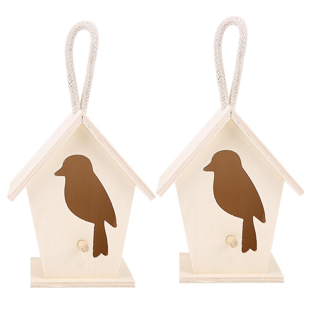 2Pcs Outdoor Hanging Wooden Birdhouse Birds Nesting Box Crafts Ornament Garden Decoration