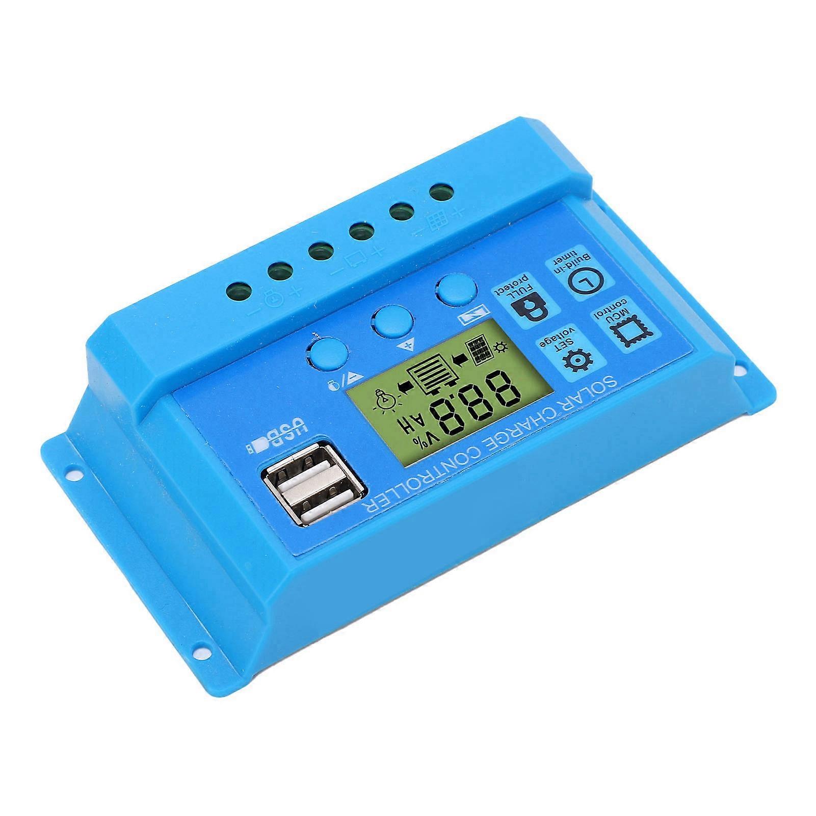 Solar Charge Controller PWM LCD Display Parameter Adjustable 2 USB Solar Charge Regulator Blue 12V 24V