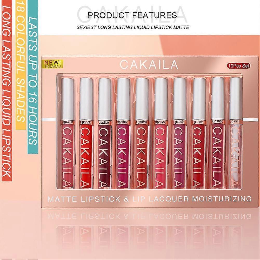 CA18SCC10ZZ-01(A)$CAKAILA 10pcs waterproof lip gloss lipstick matte finish