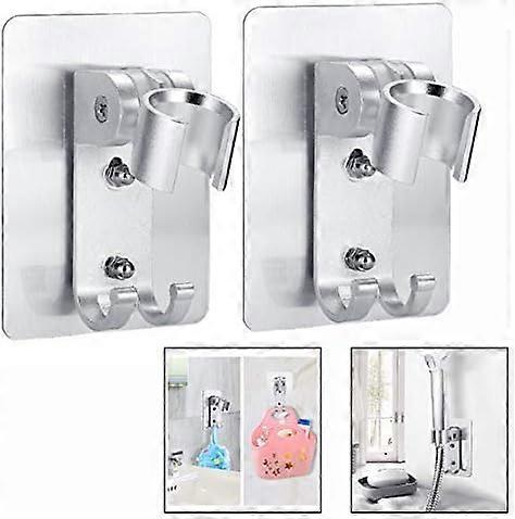 2Pcs Wall Shower Head Support, No-Drill Shower Stand with Adjustable Angle