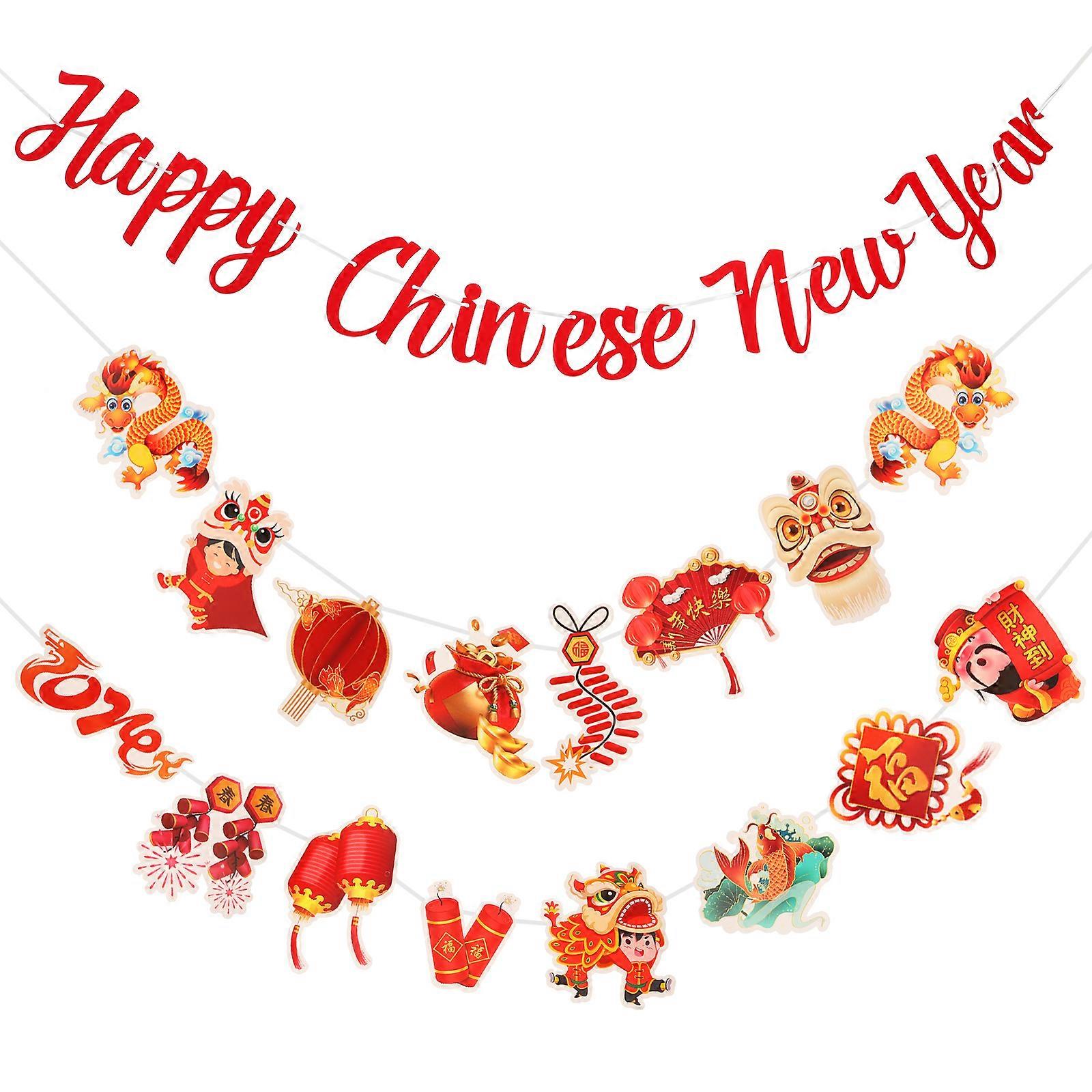 3pcs 2024 Paper Banner Hanging Prop Chinese New Year Bunting Party Pendant