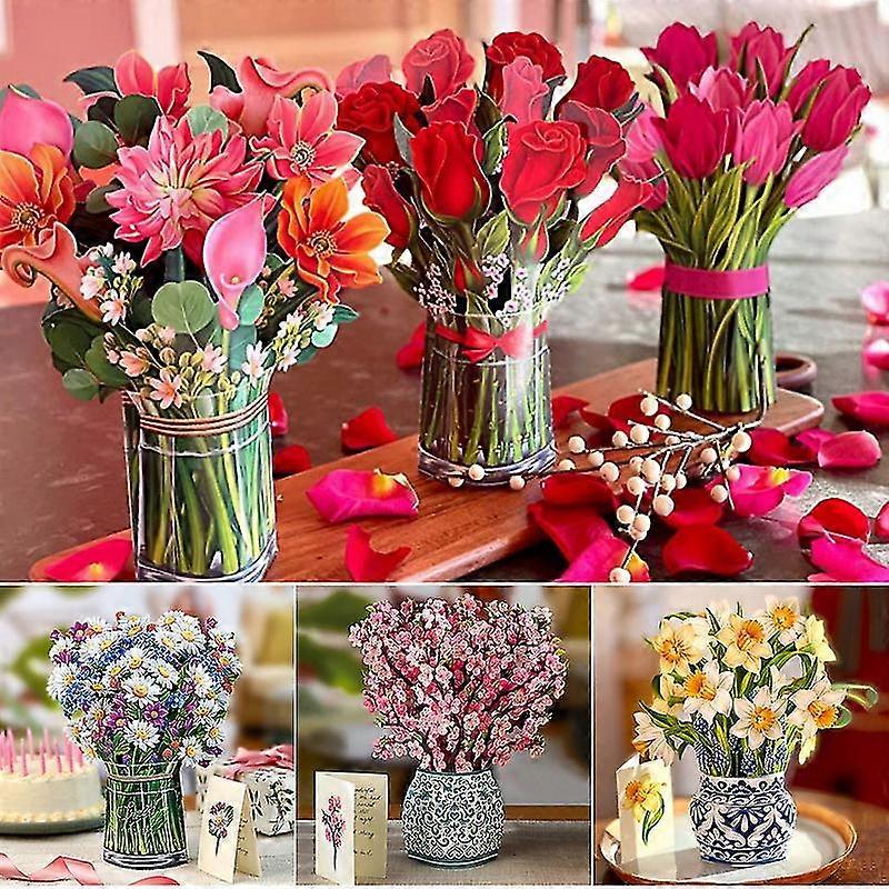 3d Pop-up buchet de flori Felicitare Felicitare floare Felicitare pentru ziua de nastere Mamele Ziua Cadouri aniversare de nunta
