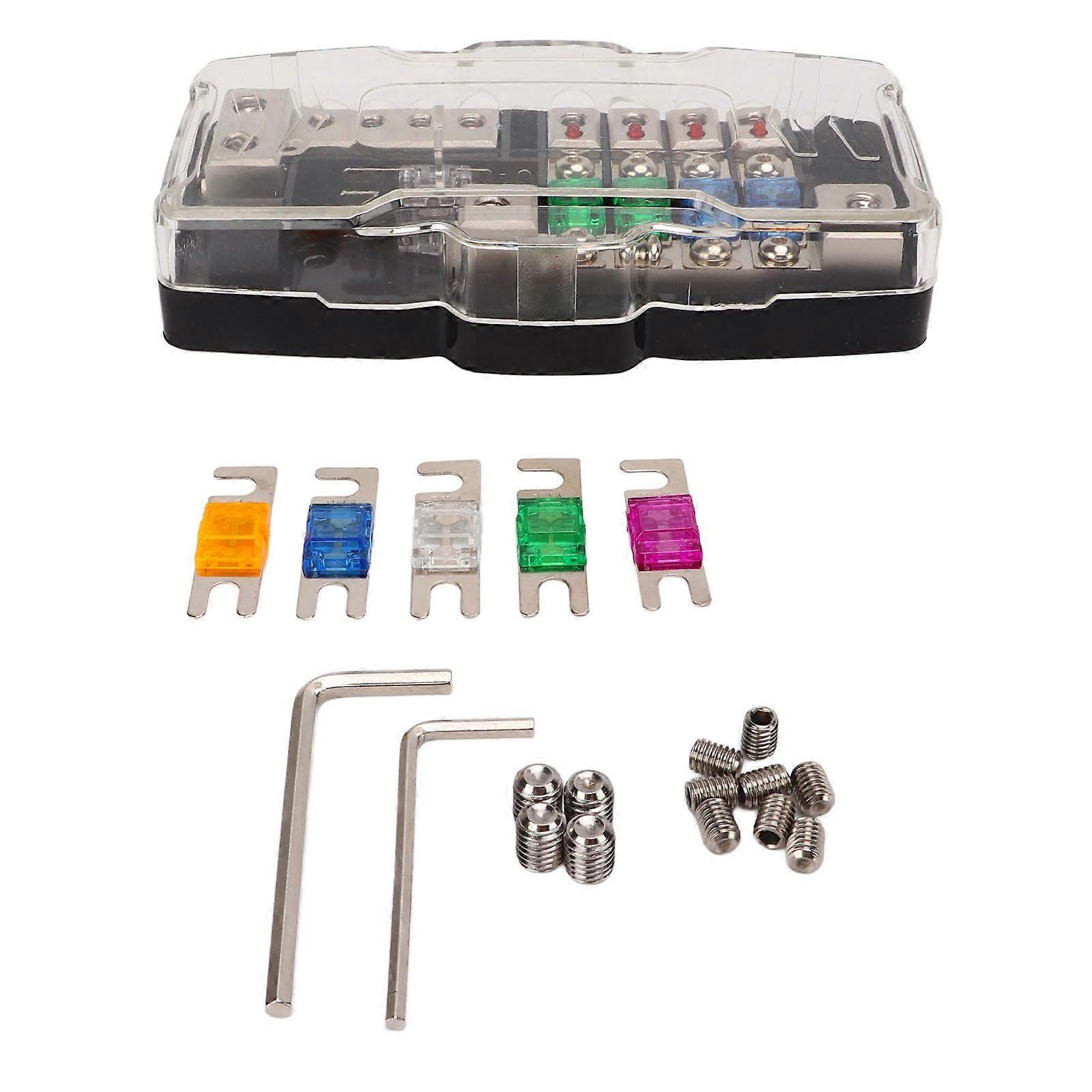 Auto-Audio-Sicherungshalter Anl-Stereo-Sicherungshalter 2 Einlass 4 Steckdose mit LED-Anzeige für Autos SUVs Busse Wohnmobile Yachten Boote