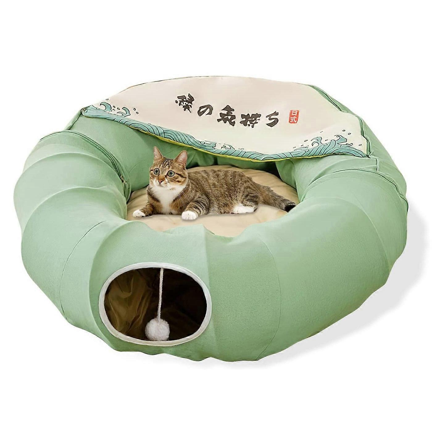 XIANRENGE Cat Tunnel, Cat Bed For Indoor, Pet Cave Bed With 1 Hanging Scratching Balls, Collapsible Round Cat Tunnel, Cat Tunnel Bed