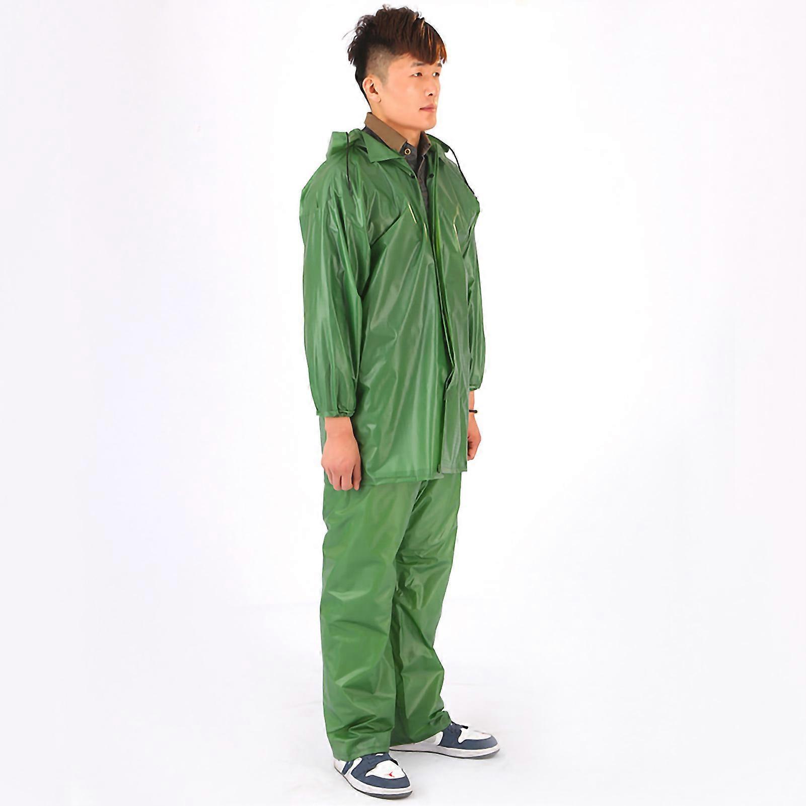 Rain Suit Split Thickened Coat Pant Non Disposable Raincoat Button Closure Gathered Cuffs Rain Wear 1J Green Free Size