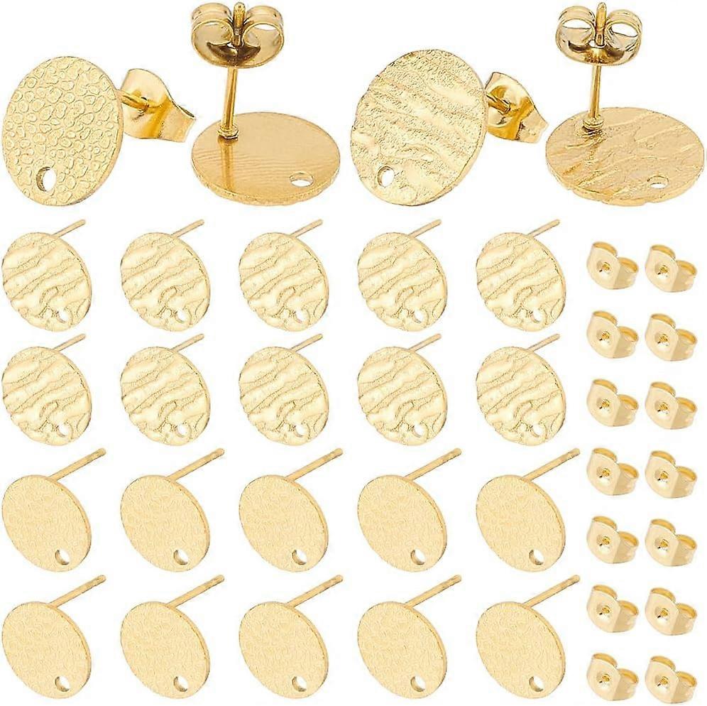 1 Box 60Pcs 2 Style Stainless Steel Earring Posts Gold Earring Studs with Loop Textured Flat Back Stud Components with Ear Nuts Round Earring Studs fo