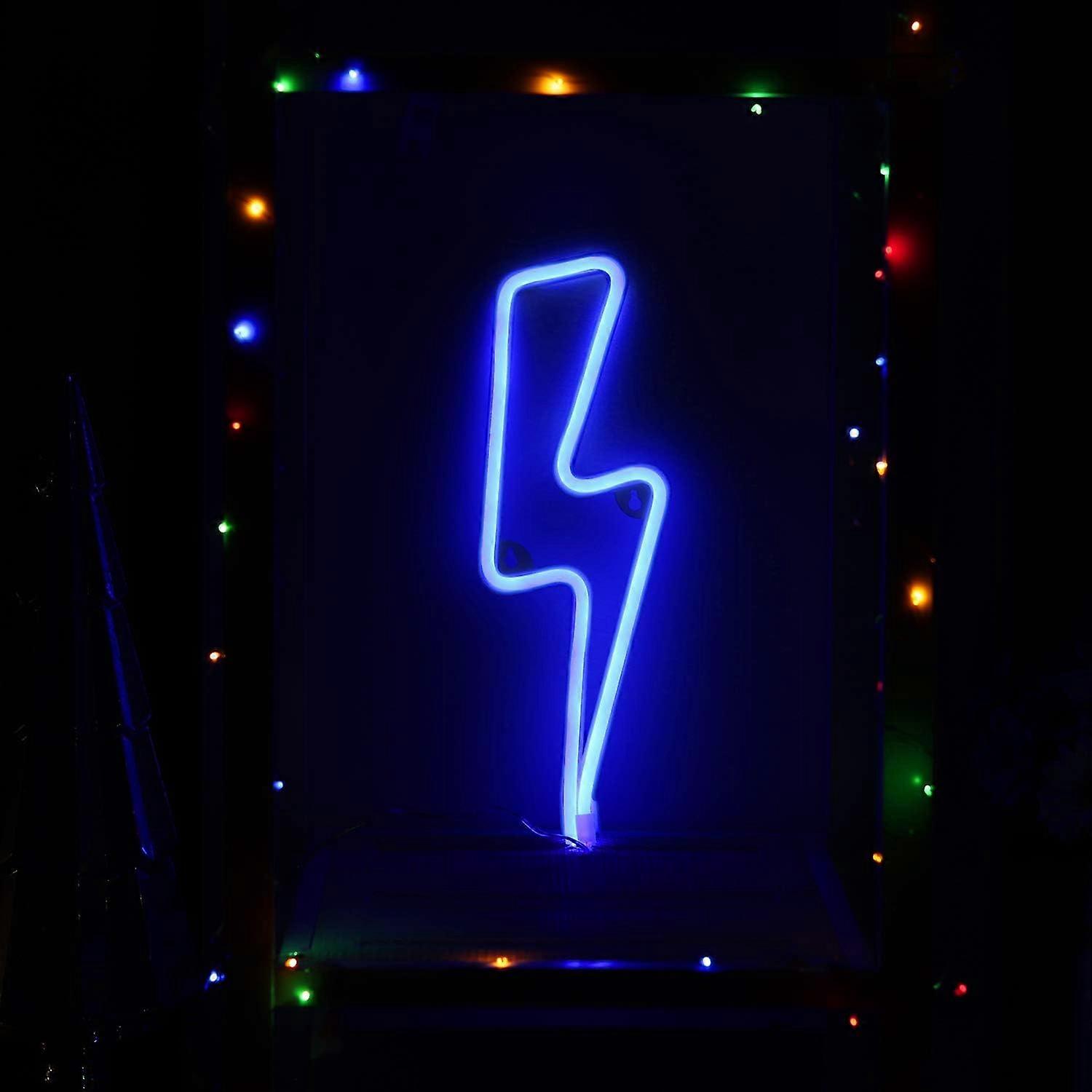 2025,Neon Night Light Blue Lightning Bolt Battery And Usb Powered Wall Art Led Decorative Light