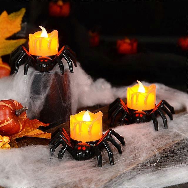 3Pcs Halloween LED Candle Light Spider Pumpkin Lamp for Halloween Party Home Decoration Ornaments Haunted House Horror Props