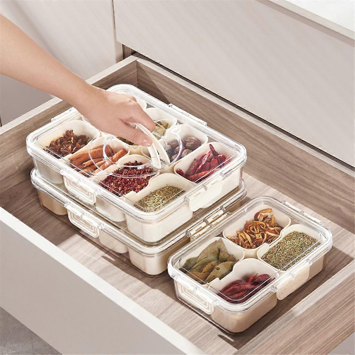 2Pack Divided Serving Tray,Portable Snack Box Containers with 8 Compartments,Fridge Organizer Divid