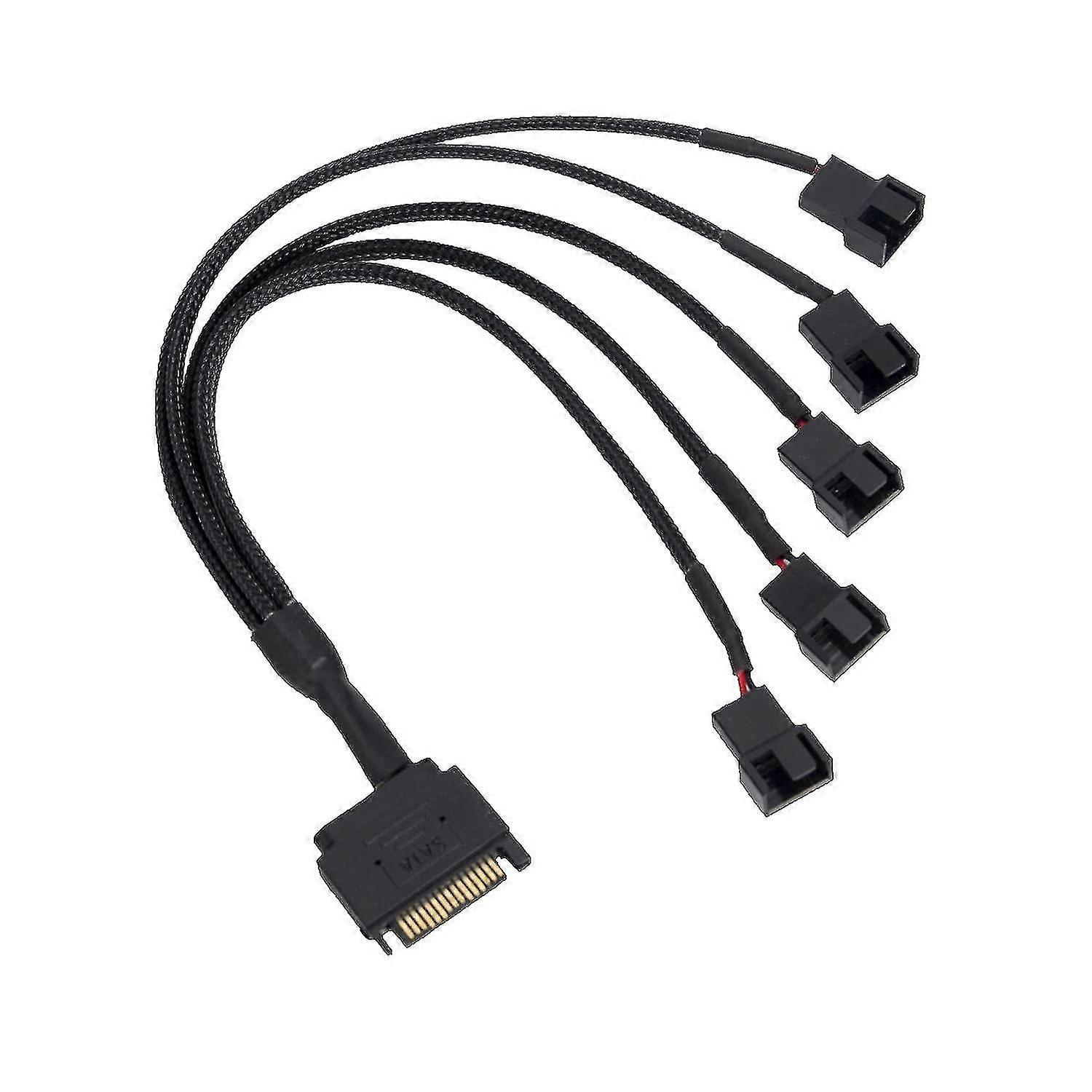 كابل محول مروحة التبريد ، 15 دبوس ساتا إلى 5 × 3 دبوس / 4 دبوس PMW 12V PC حالة مروحة محول الطاقة كابل