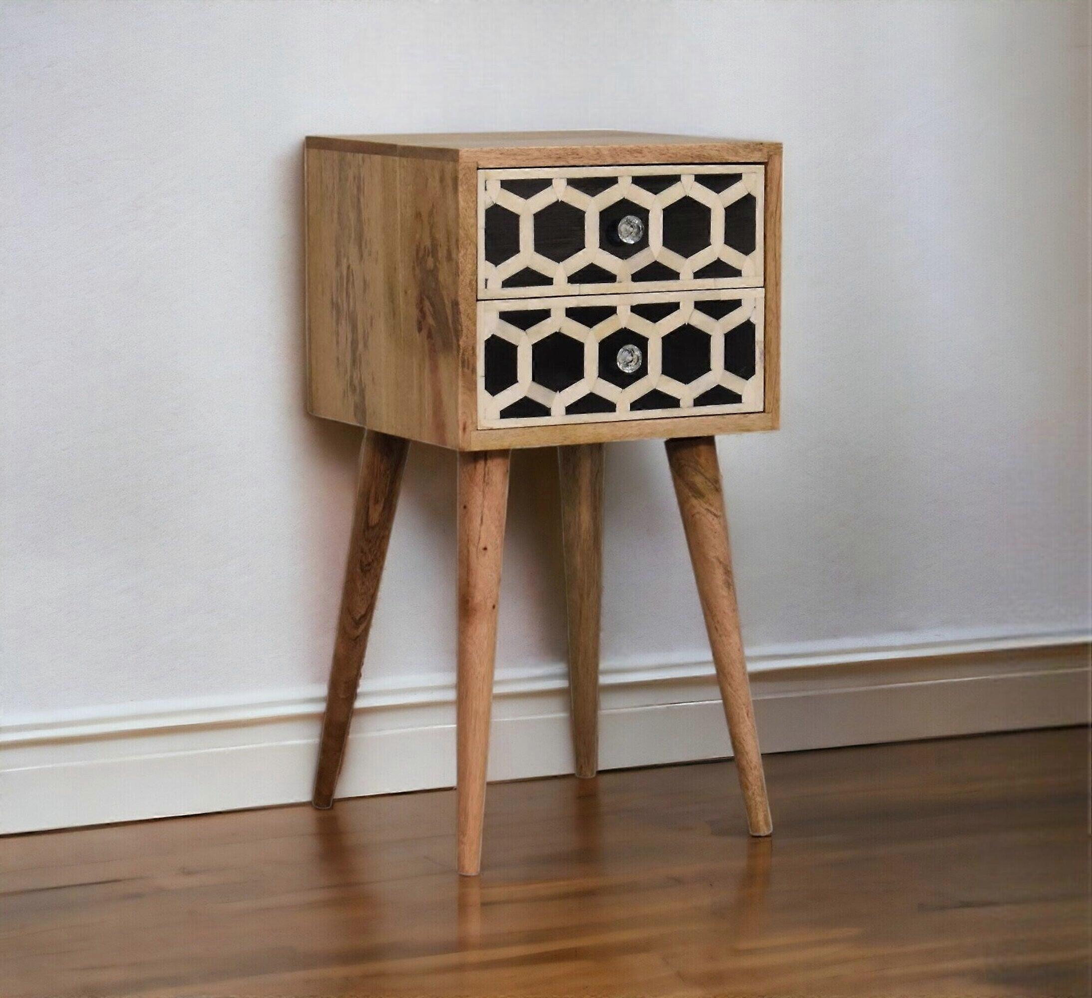 Small Square Bone Inlay Bedside Table