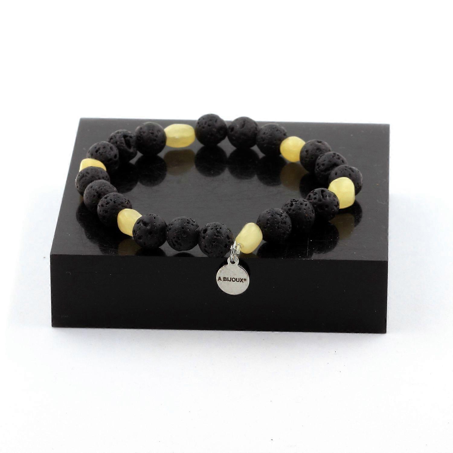 Yellow Calcite Bracelet from the United Kingdom + 8mm Lava Beads
