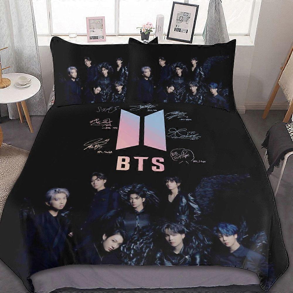 c48 Kpop BTS طقم غطاء لحاف مجموعة فراش من 3 قطع مجموعة سرير ناعم دافئ ومريح مع 1 غطاء لحاف و 2 كيس وسادة لغرفة النوم طوال الموسم 86