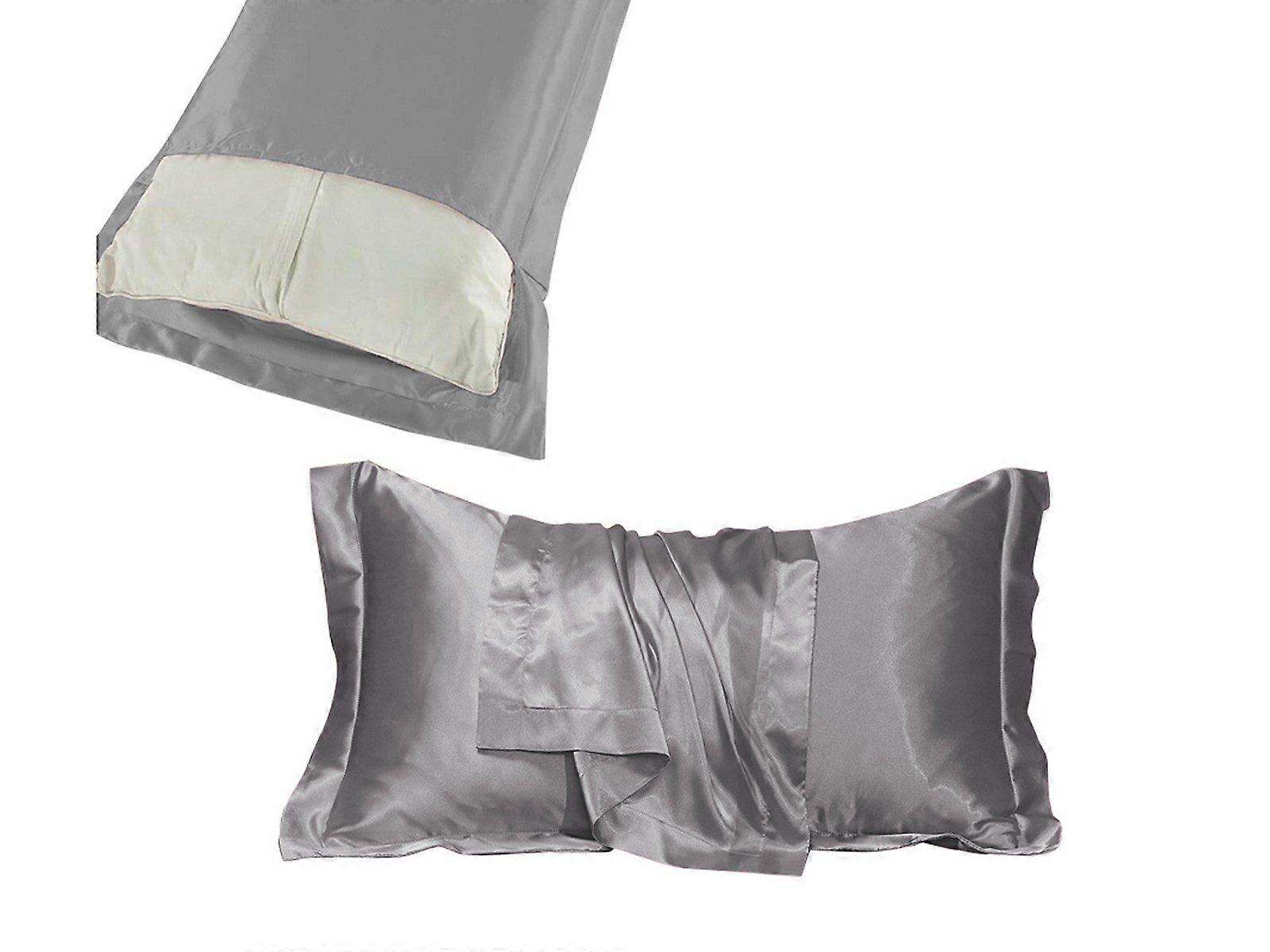 48x74cm Satin Pillowcase Solid Color Silk Soft Bedding Pillowcase - Silver