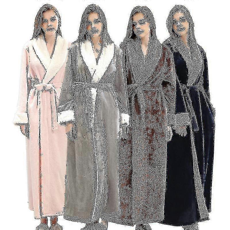 Womens Dressing Gown Bath Robe Warm Soft Fleece Long Robes Nightgown_m