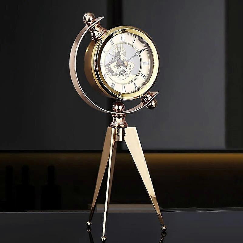 Luxury Mechanical Metal Table Clock Gold Desk Clocks Vintage Antique ...
