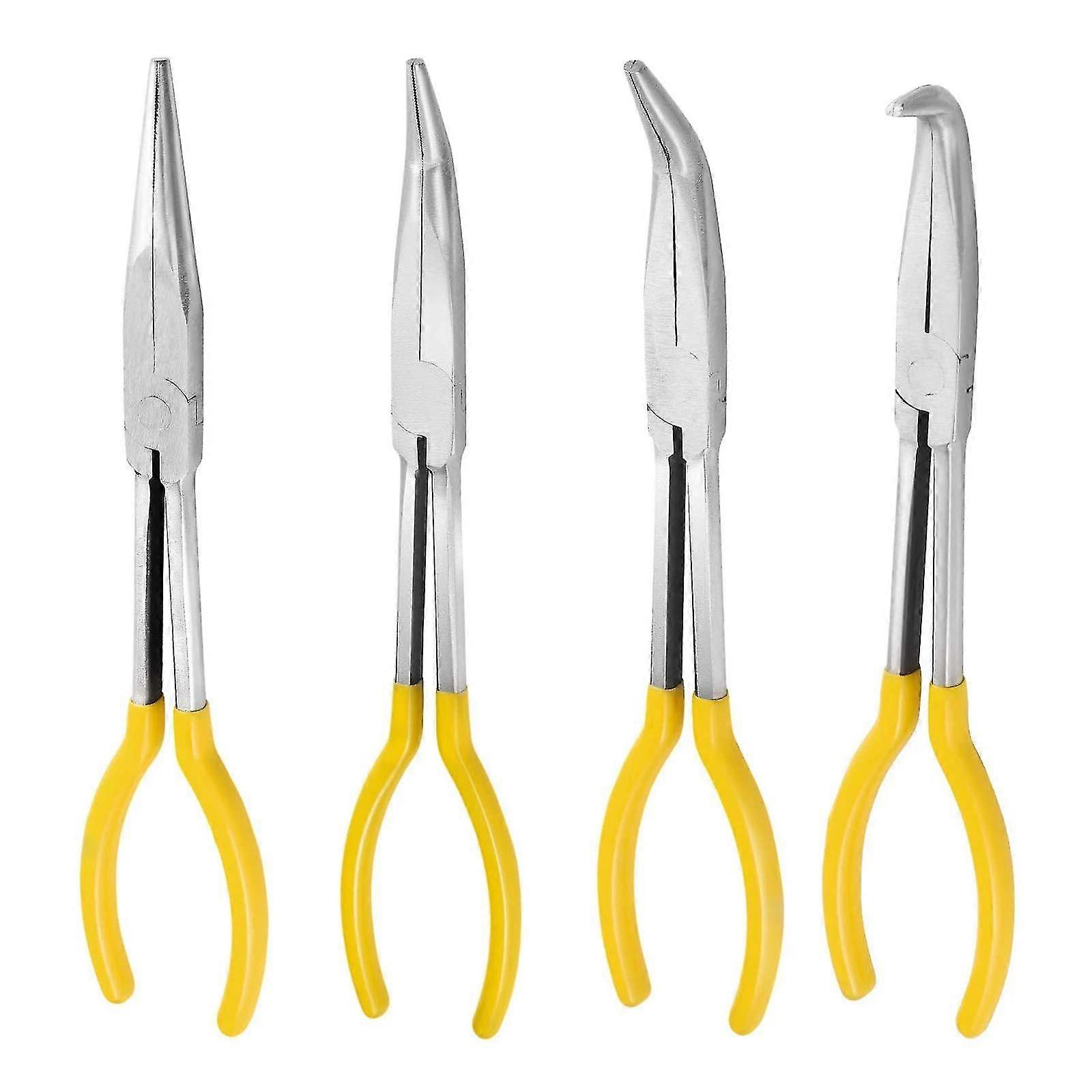 4pc 11" Straight Bent Needle Nose Pliers Set With Soft Handle Include 0 25 45 90 Curved Nose Pliers For Diy & Home Use