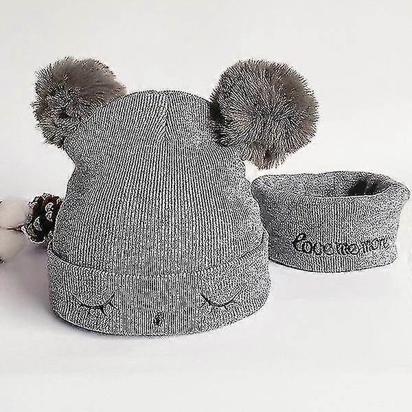 Knitting Hat Cotton Ear Cap For Winter Hat Grey