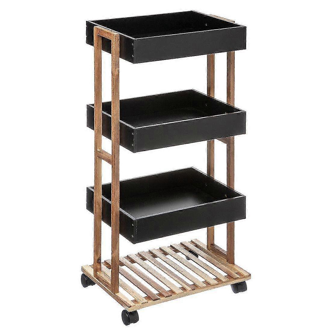Roller Trolley with Storage Boxes - Wood / Black