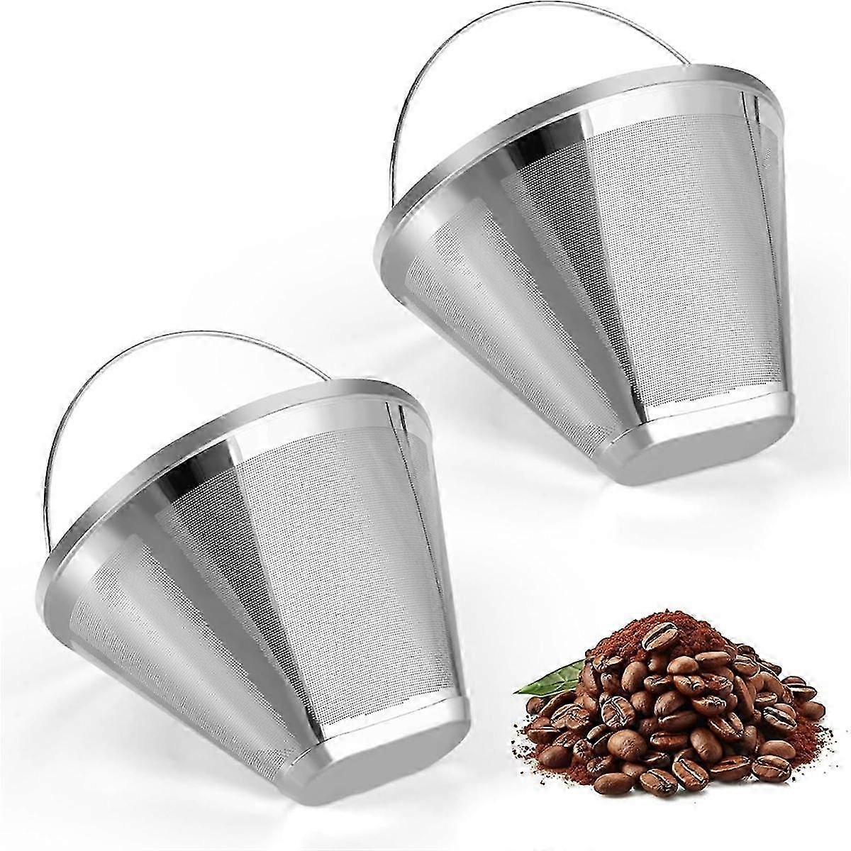 Stainless Steel Coffee Filter, Suitable for Coffee Filter Replacement, 4 Cone Permanent Coffee Filter 2Pcs
