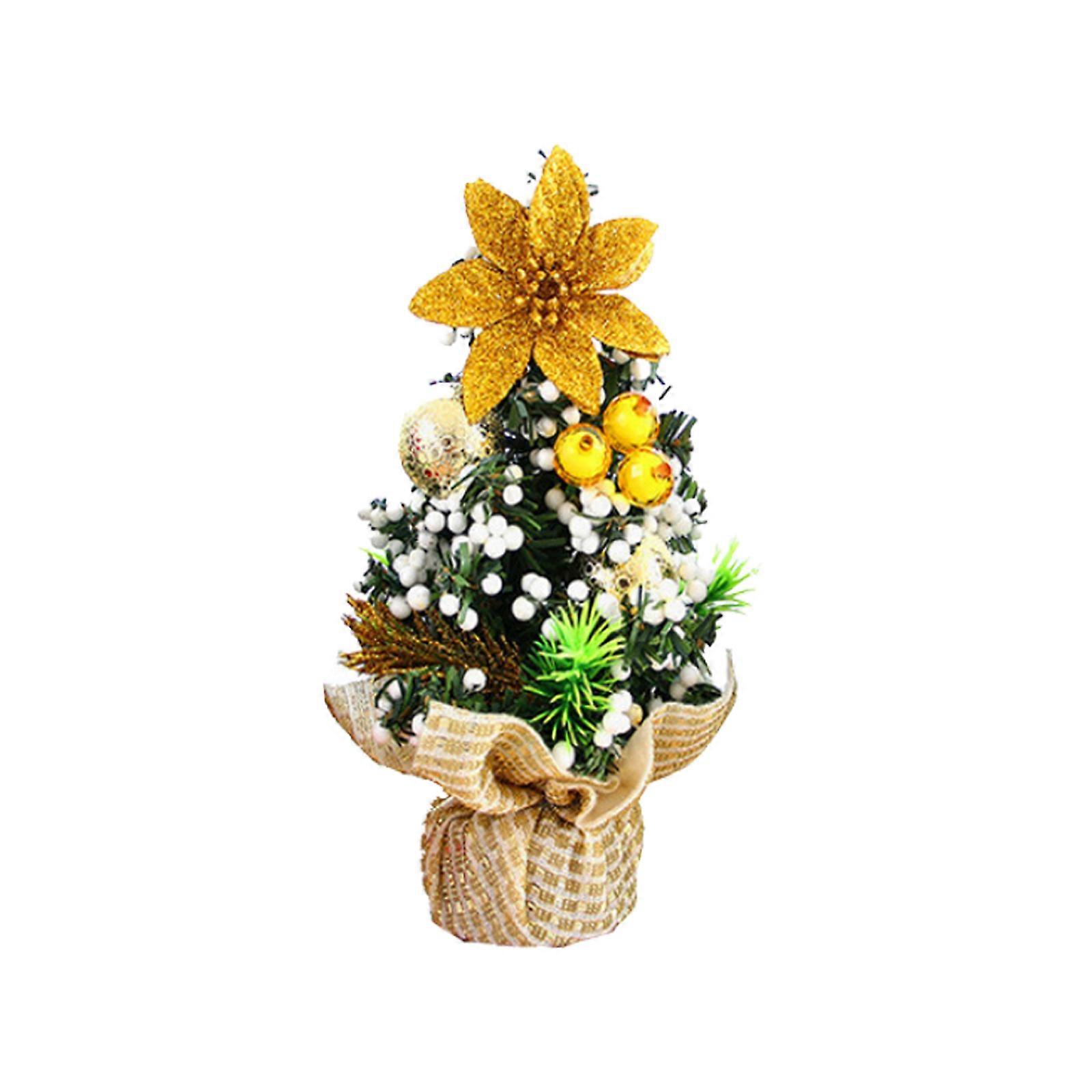 20cm Mini Christmas Tree Christmas Desktop Decoration Gold and White Particle Tree Material: PVC+Cloth